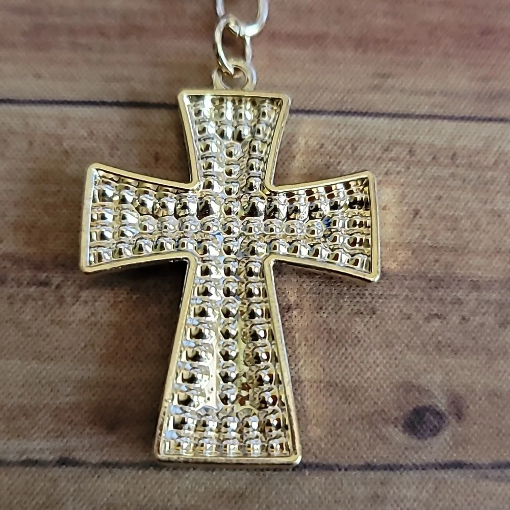 Rhinestone Black and Gold Toned Cross Keychain Keyholder